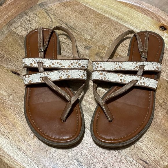 Woman’s Brown and Cream Sandals - Picture 1 of 9